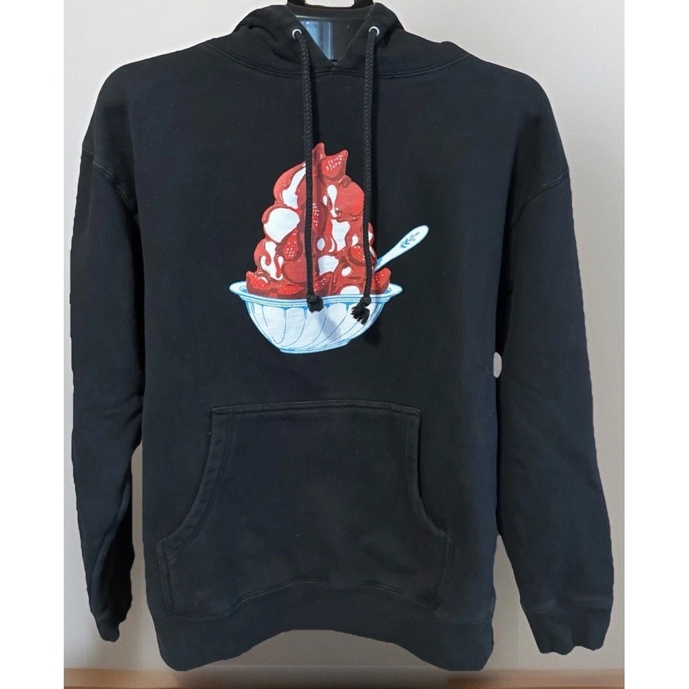 Call Me 917  Medium Logo Strawberry Sundae Hoodie Black Men's Skater Grunge Fun